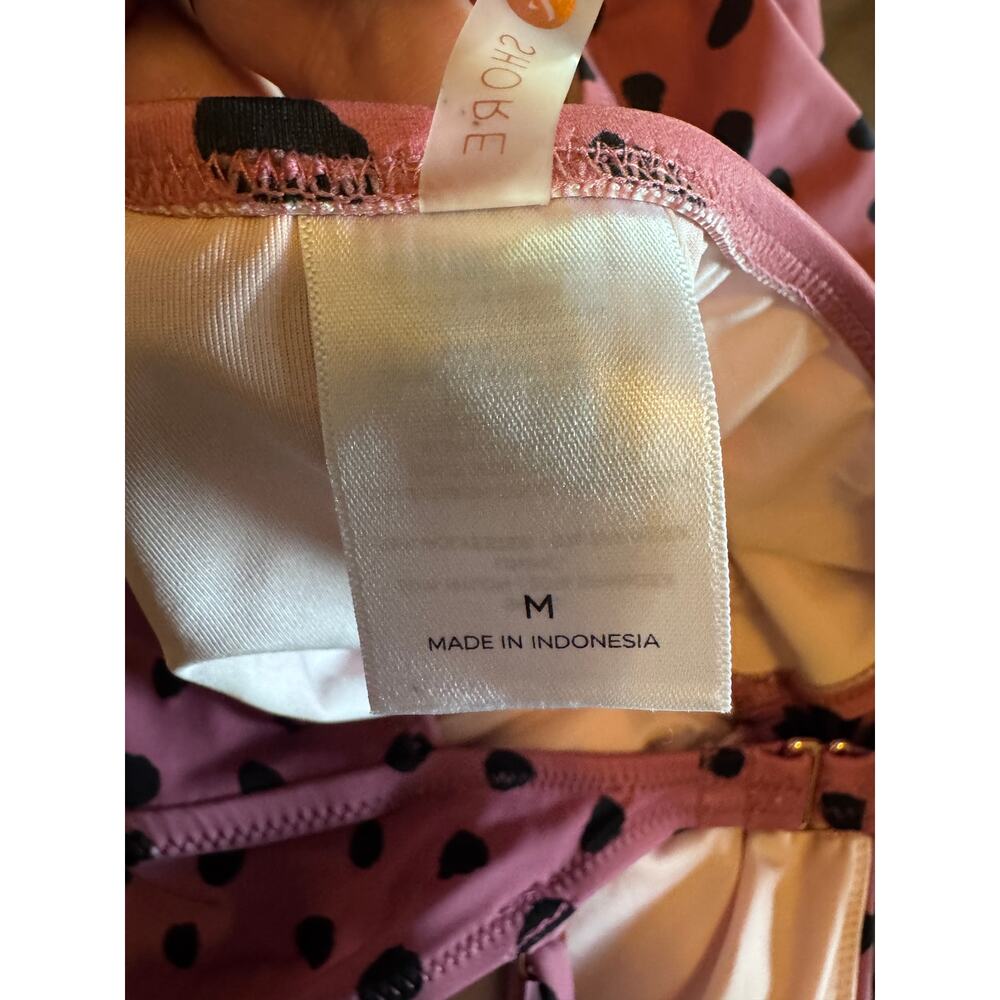 NWT Shade & Shore One Piece Swimsuit Medium 8-10 Pink Black Polka Dot Cutout - Picture 6 of 7
